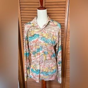 Groovy vintage Donegal Butterfly Collar shirt Beach Scene
